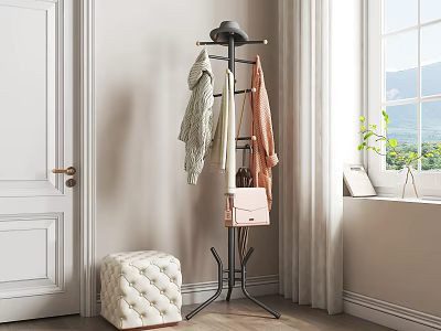 Stylish Coat Rack In Entryway With Hanging Accessories 3d model