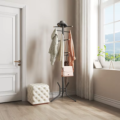 Stylish Coat Rack In Entryway With Hanging Accessories 3d model