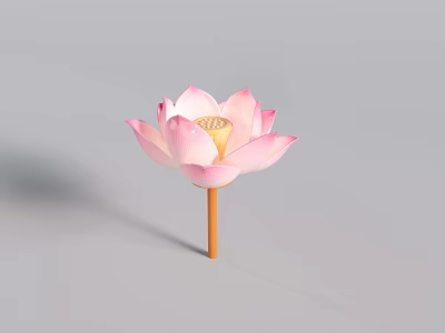 Beautiful Pink Lotus Lantern With Yellow Stamen And Orange Stem Design 3d model