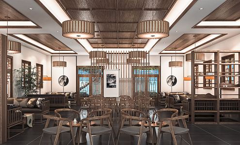 New Chinese Teahouse Tea House Tea Room Tea Space Tea Table and Chair Tea Tasting Area Tea Cabinet Screen Partition 3d model