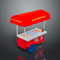 Red Food Cart With Red Canopy Yellow Lettering Display Counter And Wheels