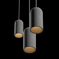 Three Gray Cylindrical Pendant Lights Hanging On Black Background With Bottom Light Source 3d model