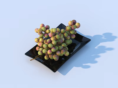 Fresh Green And Pink Grapes Served On Black Square Plate 3d model