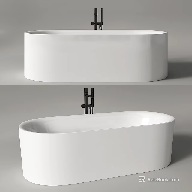 Modern White Freestanding Bathtub Interior Featuring Sleek Design And Black Faucet 3d model 