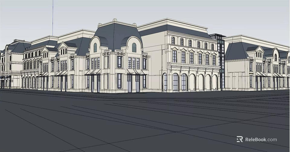 Classical Commercial Street Architecture With Multiple Floors Arched Doors And Large Windows 3d model 
