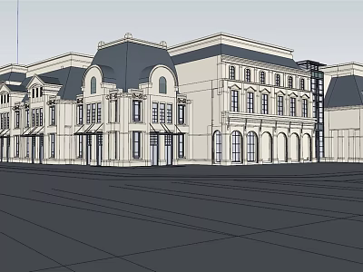 Classical Commercial Street Architecture With Multiple Floors Arched Doors And Large Windows 3d model