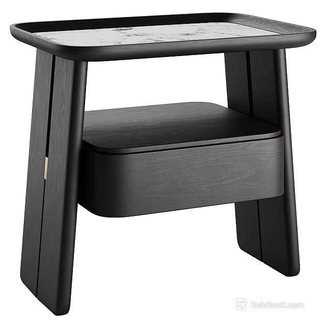 Modern Minimalist Black Bedside Table With Wooden Drawer For Bedroom Decor 3d model 