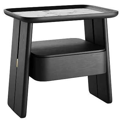 Modern Minimalist Black Bedside Table With Wooden Drawer For Bedroom Decor 3d model