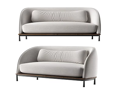 Contemporary Light Gray Fabric Double Sofa With Soft Cushions Curved Backrest And Metal Legs 3d model