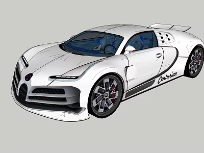 White Bugatti Chiron Sports Car Featuring Sleek Design Black Accents And Red Brake Calipers 3d model