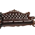 Classic Ornate Carved Leather Sofa Set With Button Tufted Backrests And Armrests 3d model