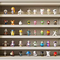 Colorful Toy Figures Arranged Neatly On Multiple Wooden Shelves For