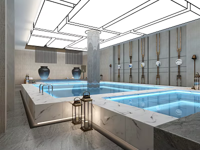 Luxury SPA Sauna Interior With Indoor Pool And Marble Surroundings 3d model