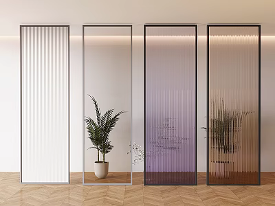 Modern Glass Room Dividers With Vertical Stripes Gradient Color And Potted Plants 3d model