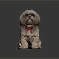 Shih Tzu Statue Sitting With Red Bow Tie On Smooth Surface And Dark Background