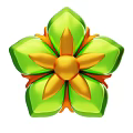 Decorative Vibrant Green Petaled Flower With Golden Center And Orange Accents