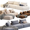 Stylish Sectional Sofa In Beige Brown Gray With Soft Pillows And Cozy Blankets