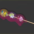 Colorful Fruit Skewer With Decorative Flower Shapes On Wooden Stick