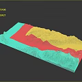 3D Topographic Model With Green Mountain Terrain And Blue Lake Features