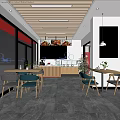 Modern Duck Restaurant Interior Featuring Wooden Ceiling Pendant Lights Green Gray Chairs And Large Windows