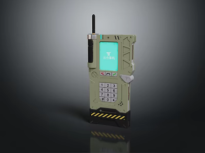 Military Green Handheld Electronic Device With Antenna Keypad And Display Screen 3d model