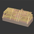 House Frame Model With Wooden Roof Trusses And Brick Base Structure