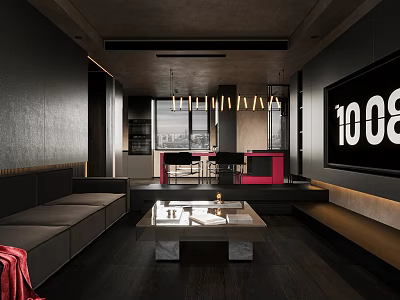 Modern Living Dining Area Interior Design With Sofa Coffee Table And Pendant Lights 3d model