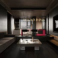 Modern Living Dining Area Interior Design With Sofa Coffee Table And Pendant Lights 3d model