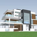 Modern Detached Villa With Glass Facade Balconies And Wooden Accents On Lawn