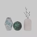 Decorative Ceramic Vases with Textured Gray White Green Marble Pattern and Small Branches 3d model