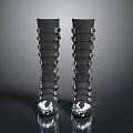 Black Knee High Boots With Multiple Silver Buckles And Shiny Soles