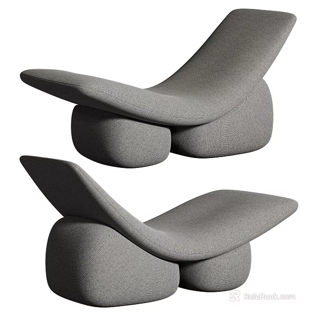 Modern Gray Fabric Lounge Chair With Curved Design And Unique Base Support 3d model 