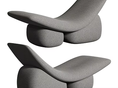 Modern Gray Fabric Lounge Chair With Curved Design And Unique Base Support 3d model