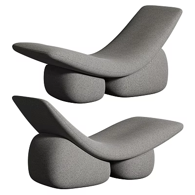 Modern Gray Fabric Lounge Chair With Curved Design And Unique Base Support 3d model