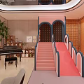 Fun Entertainment Room Interior Featuring Slide Piano Sofa Toys And Green Plants