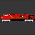 Red Train Locomotive With Yellow Stripes And Front Design Features 3d model