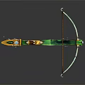 Ornate Fantasy Bow With Green Gold Accents Purple Crystal Orb Elegant String And Carved Details
