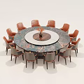 Luxury Round Dining Table Set with Marble Top Central Turntable and Orange Dining Chairs