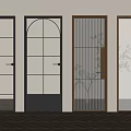 Modern Interior Hinged Doors With Grid Arched Frosted Patterned Glass And Black Brown Frames 3d model