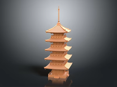 Traditional Wooden Pagoda Architecture With Multi Tiered Roofs And Central Spire 3d model