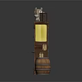 Vintage Display Shelf With Trophies On Upper Shelves And Wooden Barrel For Decorative