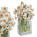 Fresh White Flowers With Orange Centers In Transparent Square Glass Vase