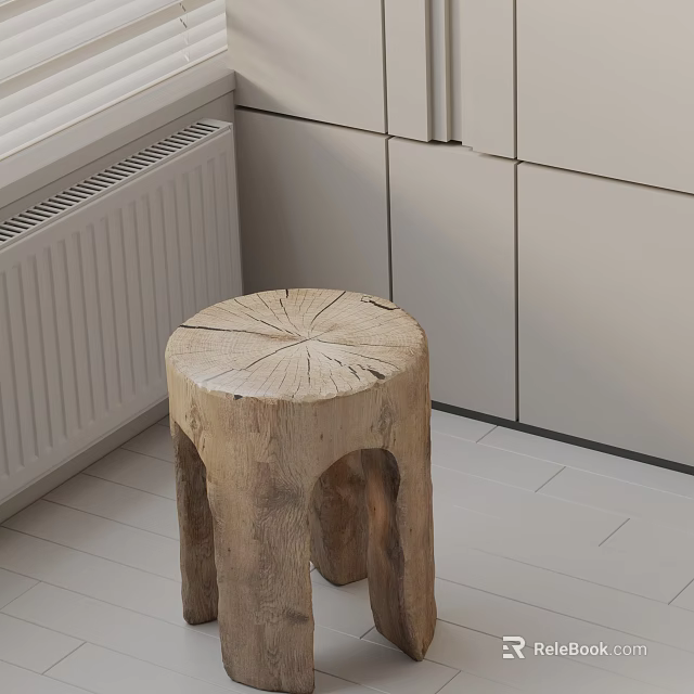 Natural Wood Tree Stump Design Side Table In Modern Living Space Interior 3d model 
