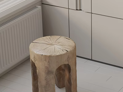 Natural Wood Tree Stump Design Side Table In Modern Living Space Interior 3d model