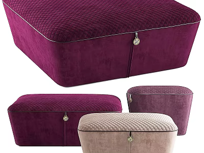 Velvet Quilted Storage Ottoman With Modern Design In Purple And Beige Colors 3d model