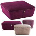 Velvet Quilted Storage Ottoman With Modern Design In Purple And Beige Colors