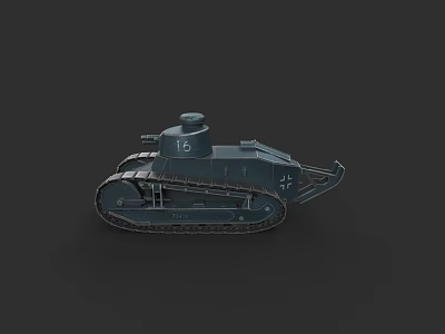 Dark Colored Military Tank Weapon Model With Tracks Cannon And Number 16 3d model