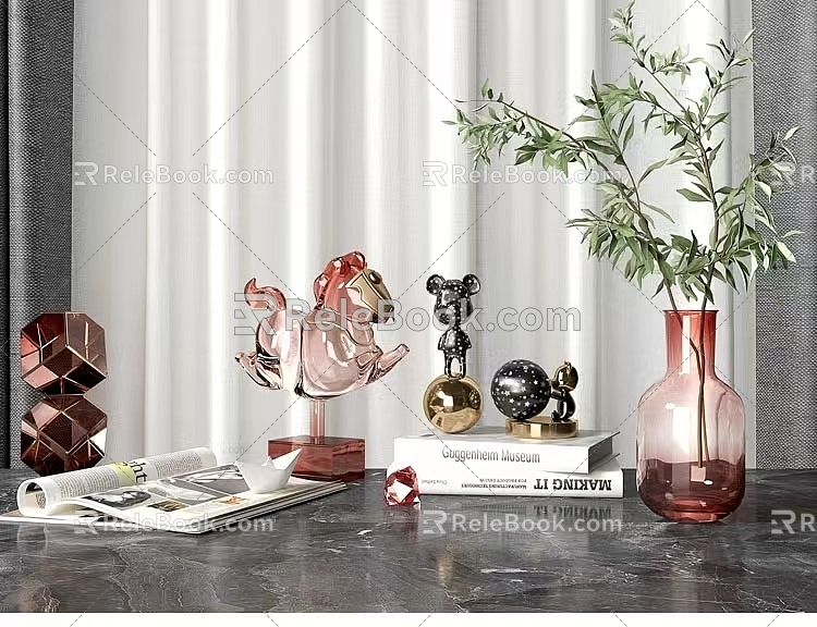 Decorations and ornaments combination furnishings vase books 3d model