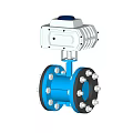 Electric Actuated Ball Valve With Blue Body And Silver Actuator Flange Connections