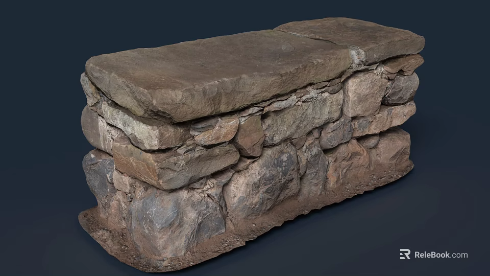 Rustic Stone Bench Structure With Stacked Irregular Stones And Slab Top 3d model